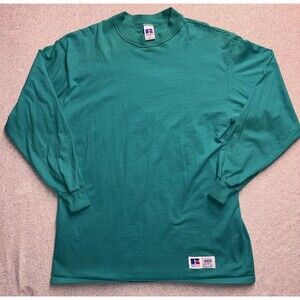 Vintage 90s Russell Athletic Teal Blank Long Sleeve Shirt Made in USA XL